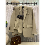 小紅書(shū)爆款韓版新款高級感西裝套裝女時(shí)尚寬松加棉西服外套A字短 卡其色外套加棉含腰帶 M 均碼