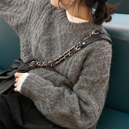 粗線(xiàn)毛衣女日系復古灰色粗針麻花套頭毛衣女秋冬季加厚寬松美式慵 深灰色【奶fufu/凡爾賽/韓式/重工/洋氣/設計 1 S