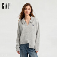 蓋璞（GAP）女裝2025冬季新款logo刺繡V翻領(lǐng)寬松長(cháng)袖針織衫美版