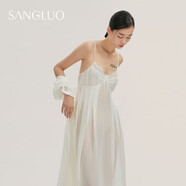 桑羅（SANGLUO）真絲睡衣女性感交叉肩帶睡裙蕾絲浪漫氛圍感外穿家居服女生日禮物 白色 S