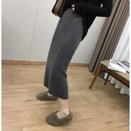 韓版針織直筒包臀長(cháng)款半身裙修身顯瘦開(kāi)叉一步裙秋冬a字長(cháng)裙包裙 深灰色裙長(cháng)70身高155以下 S S85-100斤