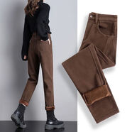 俞兆林（YUZHAOLIN）加絨牛仔褲2025女加厚秋冬季新款咖啡色棕色外穿直筒老爹哈倫褲子 咖啡色(單款) 26 (80至95斤)