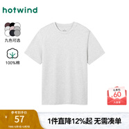熱風(fēng)（Hotwind）男短袖T恤25年夏季新款簡(jiǎn)約純色圓領(lǐng)基礎情侶款短袖打底t恤上衣 60淺灰 XL