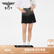BOY LONDON潮牌牛仔半身裙女夏季黑色顯瘦開(kāi)叉A字短裙W59001 黑色 L