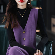 布力潘背心裙女可外穿洋氣秋冬款馬甲連衣裙新純羊毛針織長(cháng)毛衣打底衫紫 葡萄紫 M