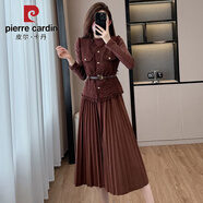 皮爾卡丹馬甲連衣裙套裝裙女秋冬2025新款巨好看高端輕奢小香風(fēng)名媛一整套 咖色馬甲+打底裙+配送腰帶 S 【建議95斤以下】