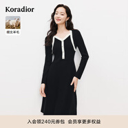 珂萊蒂爾2025細支羊毛通勤淑女修身V領(lǐng)連衣裙女 黑色 L