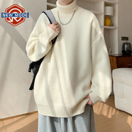 NEW OR MODE日系慵懶風(fēng)毛衣男秋冬cityboy高領(lǐng)麻花針織衫潮牌寬松情侶套頭衫 M2403米白色 XL