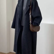 羽絨內膽毛呢大衣女中長(cháng)款2025秋冬季新款寬松白鴨絨加厚呢子外套 隕石灰*夾棉加厚 M  【推薦121-135斤】