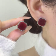 其他家925銀針秋冬酒紅色植絨方形鑲鉆耳釘輕奢高級感耳環(huán)氣質(zhì)新年耳飾 酒紅色植絨方形鑲鉆耳釘A1287