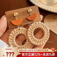 詩(shī)筠（SHIJUN）品牌民族風(fēng)耳飾波西米亞風(fēng)耳環(huán)女度假風(fēng)耳釘出游云南異域流蘇配飾 糖果卡其色圓圈耳釘