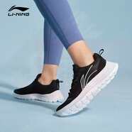 LI NING李寧輕羽跑步鞋女鞋夏季新款網(wǎng)面透氣休閑跑鞋女款軟底輕便運動(dòng)鞋 黑色_標準白 37