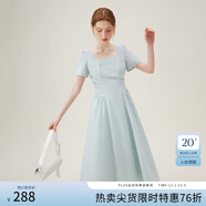 范思藍恩法式方領(lǐng)連衣裙女2024夏季新款氣質(zhì)收腰褶皺設計感12999 晴空藍 L