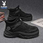 花花公子（PLAYBOY）男鞋子男2025冬季老爹鞋運動(dòng)高幫休閑鞋男士厚底跑步鞋潮流黑色43