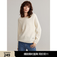 ELLE【100%綿羊毛】寬松圓領(lǐng)毛衣女2024冬裝新款慵懶軟糯毛針織衫 白色 L