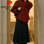 皮爾卡丹（pierre cardin）大碼胖mm名媛御姐感套裝秋冬紅色毛呢外套連衣裙兩件套200斤 單件黑色連衣裙 M 【建議80-100斤】