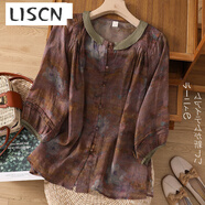LISCN棉麻文藝范原創(chuàng  )女裝夏季復古亞麻小衫純苧麻品牌上衣高端女士襯衫 咖色 L