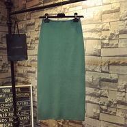 秋冬季韓國高腰顯瘦開(kāi)叉中長(cháng)款針織半身裙女美拉德包臀A字長(cháng)裙子 綠色 均碼 均碼