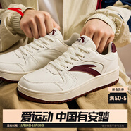 安踏板鞋男鞋男士秋冬皮面低幫休閑鞋小白鞋耐磨防滑運動(dòng)鞋子男款 【元年】白/絳紅色8068-7 39