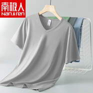 南極人（Nanjiren）短袖t恤男裝夏季V領(lǐng)純色上衣服涼感透氣半袖體恤衫 淺灰V領(lǐng)短袖 L 【建議105-120斤】