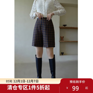獨束大碼女裝芯絨百慕大短褲女秋冬新款胖mm百搭高腰直筒褲 藍咖格 L