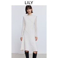 LILY2025冬新款羊毛混紡簡(jiǎn)約無(wú)袖圓領(lǐng)收腰白色毛呢針織裙連衣裙女 601白色 L