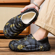 宅族部落棉拖鞋男2025新款冬季保暖加絨加厚男士居家室內軟底防滑包頭棉鞋 黑色 35 35