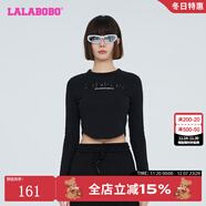 拉拉波波【潮牌】春季新款亮片荊棘熊圓領(lǐng)長(cháng)袖T恤上衣LBCC-WSDT28 黑色 S