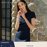 TOMMY HILFIGER【透氣舒適】春夏女裝珠地網(wǎng)眼五?？坌奚盹@瘦POLO裙連衣裙 藏青色403 S 推薦：100/110斤
