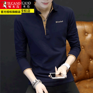 啄木鳥(niǎo)長(cháng)袖T恤男春秋款翻領(lǐng)純色男士衣服男裝春裝體恤打底衫 T102藏青常規 3XL /185