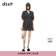 DZZIT地素時(shí)尚連衣裙春秋法式浪漫泡泡袖v領(lǐng)星星印花女 黑色 XS