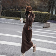 打底連衣裙冬款2025秋季新款韓國針織連衣裙女士修身超長(cháng)款式內衫 咖啡色 S