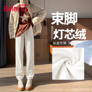 班尼路加絨褲子女裝加厚保暖燈芯絨束腳褲冬季新款休閑潮流戶(hù)外長(cháng)褲裝2 杏#純色 L