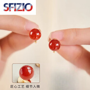 SFIZIO品質(zhì)耳飾紅瑪瑙本命年耳夾新中式紅色耳環(huán)國風(fēng)蚊香盤(pán)玄 10MM天l然南紅瑪瑙倩薇耳夾