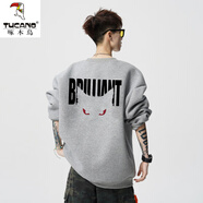 啄木鳥(niǎo)（TUCANO）重磅美式圓領(lǐng)衛衣男秋季設計感惡魔字母印花長(cháng)袖t恤嘻哈男裝上衣 10921-WY66淺灰色 M 約90-110斤可穿