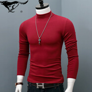 七匹狼夾克專(zhuān)家秋冬純棉半高領(lǐng)長(cháng)袖打底衫男士大碼修身純色t恤青年百搭保 暗紅色 M 100斤左右穿