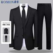 羅蒙（ROMON）西服套裝男士小西裝外套職業(yè)正裝修身休閑伴郎服 黑色3XL