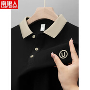 南極人（Nanjiren）輕奢刺繡男士長(cháng)袖polo衫2025秋季撞色翻領(lǐng)純棉T恤重磅寬松上衣男 U099黑色【主圖款】-長(cháng)袖 M -建議90-110斤