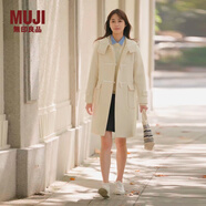 無(wú)印良品（MUJI）女式 羊毛混牛角扣大衣長(cháng)款連帽毛呢呢子外套秋冬季外衣女裝 米白色 M (160/84A)