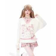 粗線(xiàn)毛衣女Basterds 甜美Kitty綁帶設計感V領(lǐng)馬海毛針織毛衣女秋 粉色 S