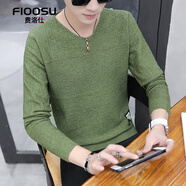 費洛仕（FIOOSU）毛衣男新款春秋季保暖男士毛衣V領(lǐng)修身韓版雞心領(lǐng)線(xiàn)衣針織衫線(xiàn)衫 SS979綠色(不加絨) M （115斤以下）