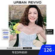 UR【鐘楚曦同款】2025夏季新款女裝波嬉風(fēng)蕾絲條連衣裙UYL750037 藍色條紋 XL