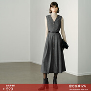 顏域毛呢中長(cháng)款V領(lǐng)連衣裙冬裝女款2025年新款簡(jiǎn)約裙子氣質(zhì)背心裙 灰色1 S