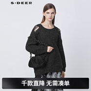 S.DEER圣迪奧女裝個(gè)性羅紋圓領(lǐng)肌理破洞寬松毛衣S21483550 深灰/97 S/160