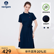 Navigare意大利小帆船短袖連衣裙女士夏季棉質(zhì)斜領(lǐng)裙子時(shí)尚顯瘦半袖a字裙 海軍藍 XL 碼