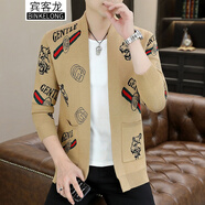 賓客龍新款開衫毛衣男12-19初高中大學(xué)生裝休閑毛線衣30青年男士針織衫 卡其 165  70-90斤