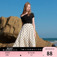 三彩2025夏季新款法式半身裙高腰松緊A字裙復古中長(cháng)裙傘裙優(yōu)雅M 米白色幾何 L 165/72A