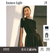 乙來(lái)（EASTERN LIGHT）鏤空針織拼接連衣裙長(cháng)款短袖裙子夏季新款氣質(zhì)裙子女 優(yōu)雅黑 S