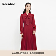 珂萊蒂爾新年紅連衣裙女長(cháng)袖收腰中長(cháng)款雪紡百褶裙裙子女 艷紅色 2XL