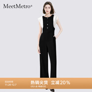 MeetMetro瑪依爾設計感感拼接氣質(zhì)連體褲女2025夏季新款高腰顯瘦連體衣 黑色【現貨閃電發(fā)】 S